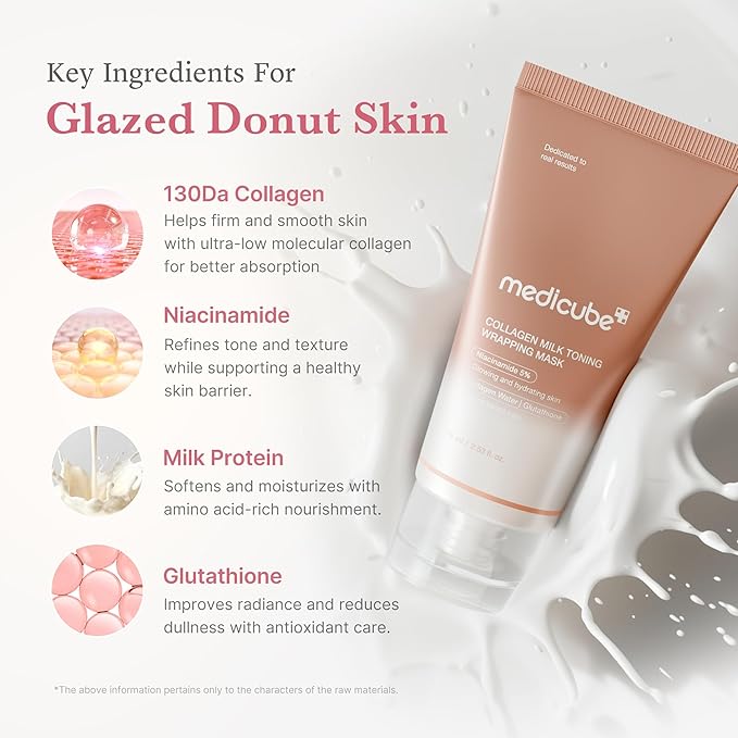 medicube Collagen Glazed Milky Glow Daytime Wrapping Mask | Quick & Easy-to-Peel Mask for Radiance, Hydration & Smooth Texture | Glutathione, Niacinamide, 130Da Collagen for Plumped, Glass Glow Skin