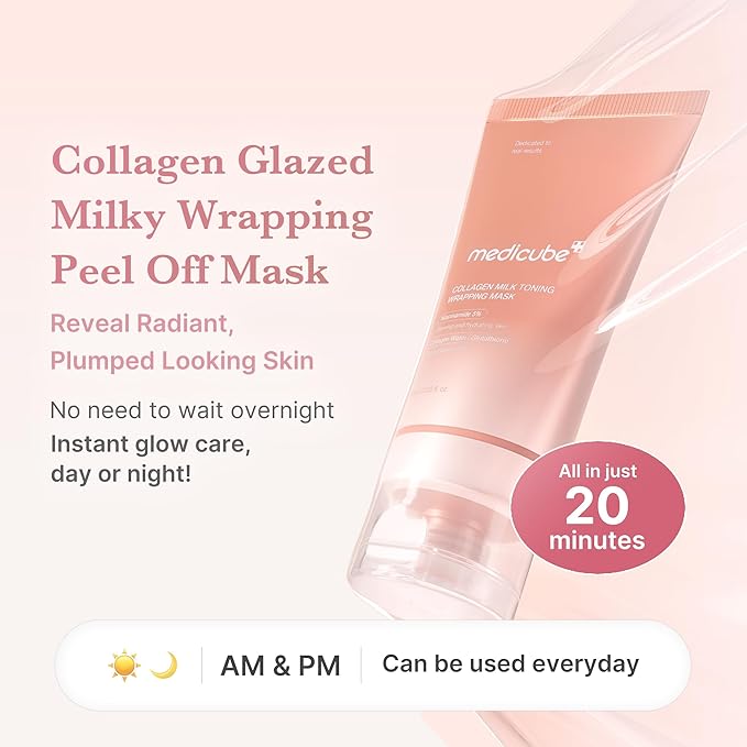 medicube Collagen Glazed Milky Glow Daytime Wrapping Mask | Quick & Easy-to-Peel Mask for Radiance, Hydration & Smooth Texture | Glutathione, Niacinamide, 130Da Collagen for Plumped, Glass Glow Skin